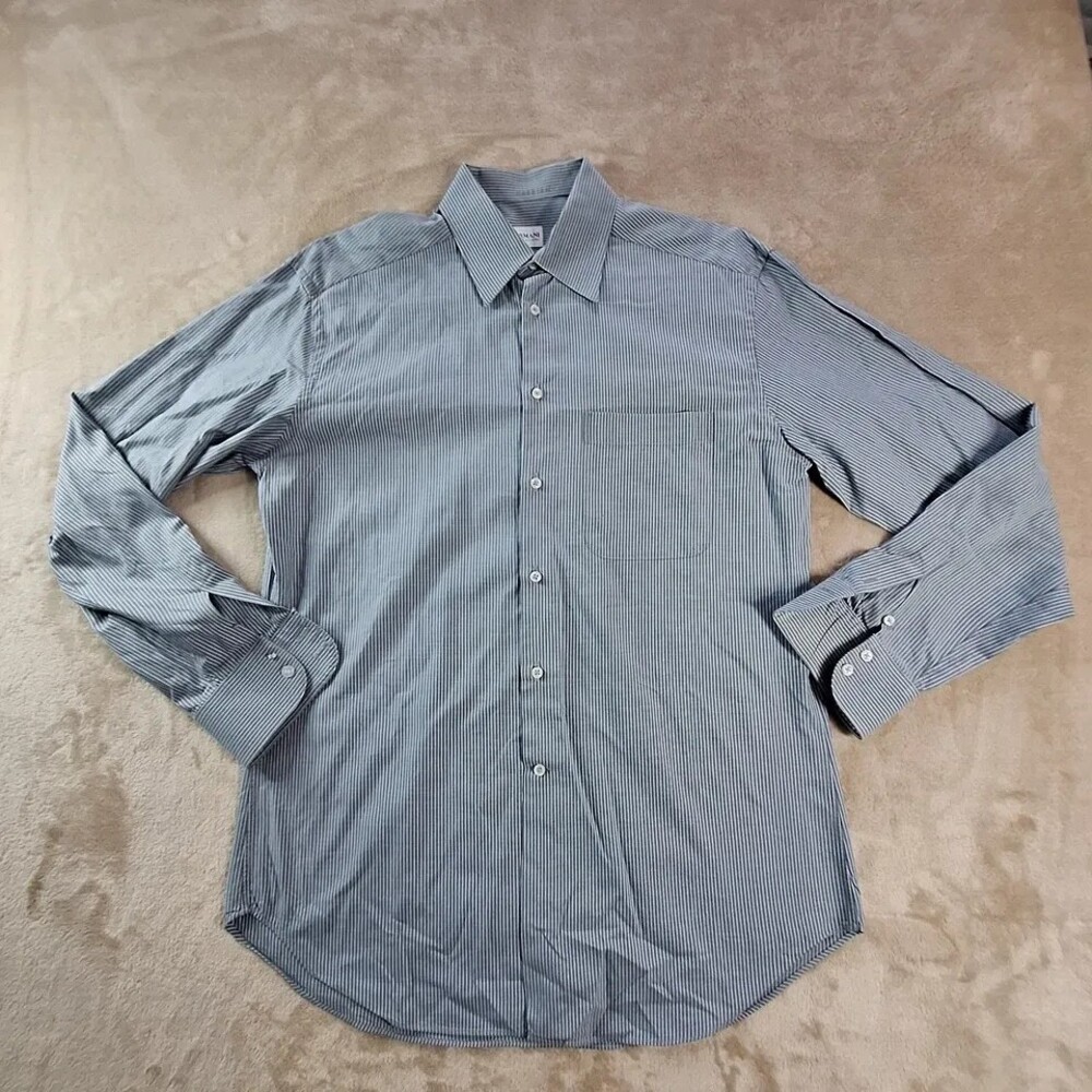 Armani Collezioni Dress Shirt Mens 15.5 L Gray Pinstripe Regular LS Business